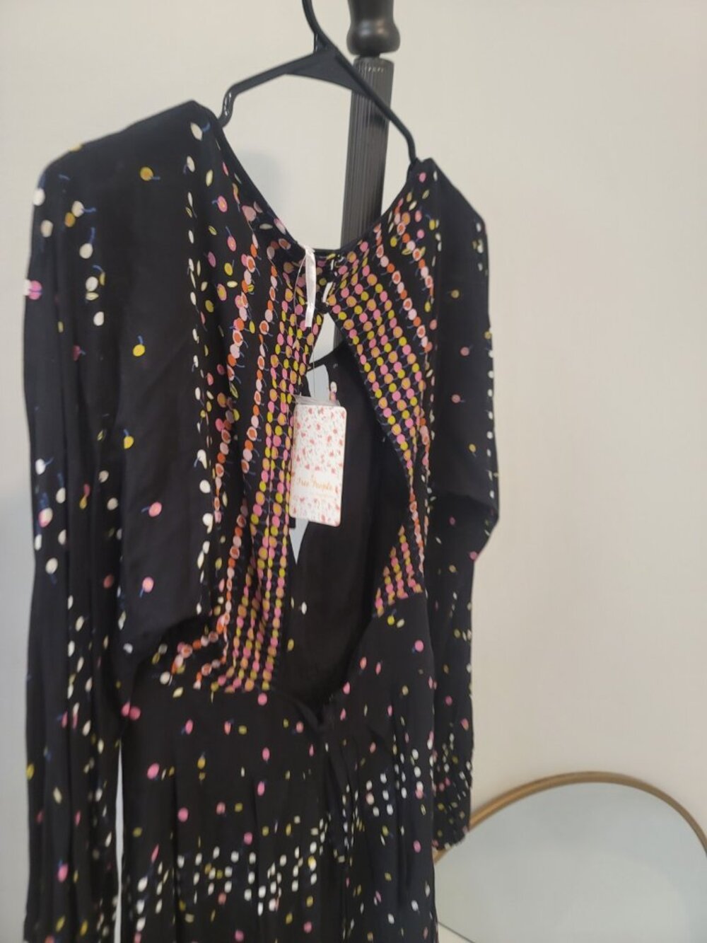 FREE PEOPLE Black Printed Long Sleeve Coryn Mini Dress Sz 12 New NWT - Picture 5 of 10